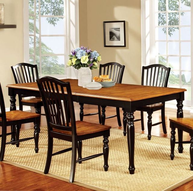 Furniture of America® Mayville Antique Oak Dining Table with Black Legs-1