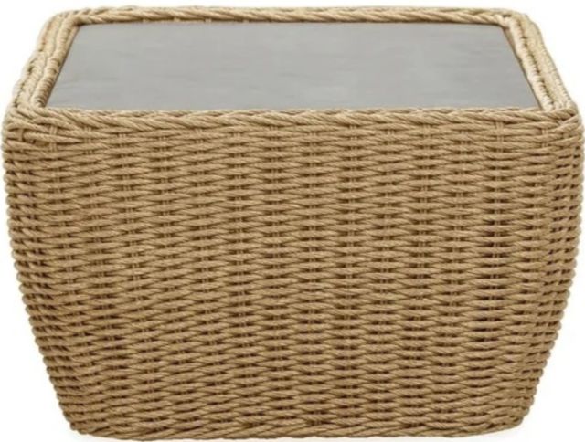 LH Home Siesta Natural Wicker Outdoor Coffee Table with Faux Cement Top-4