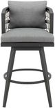 Armen Living Zella Black/Gray Aluminum/Fabric Outdoor Swivel Bar Stool-3