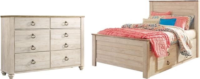 Signature Design by Ashley® Willowton 2-Piece Whitewash Full Panel Bed Set-0