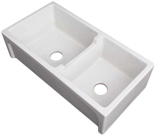 ZLINE Palermo White Gloss 36" Farmhouse Double Bowl Fireclay Kitchen Sink-2