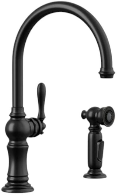 KOHLER® Artifacts® Matte Black Single-Handle Kitchen Sink Faucet with 2-Function Sprayhead-0