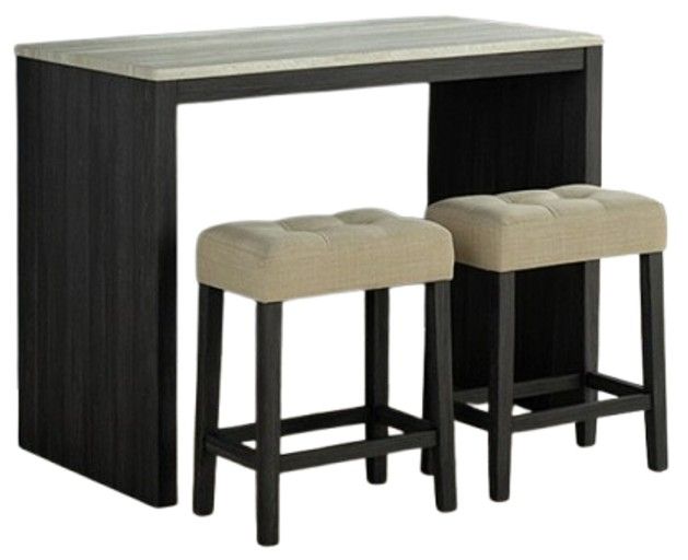 Furniture of America® Zanaide 3-Piece Gray/Beige Dining Table Set with Black Base-0