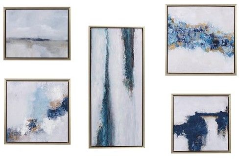 Olliix by Martha Stewart Blue Drift Multi Color Framed Embellished Canvas Gallery 5PC Set-0