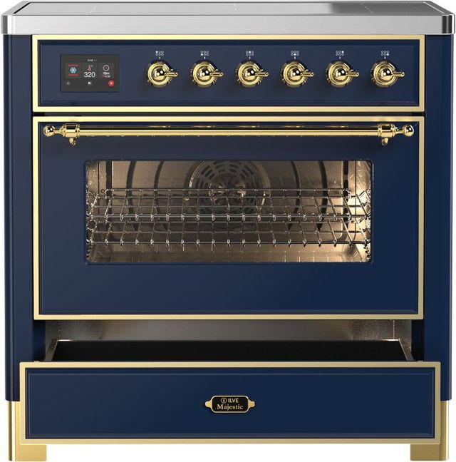 Ilve® Majestic III 36" Midnight Blue Pro Style Induction Range with Triple Glass Door and Brass Trim-3