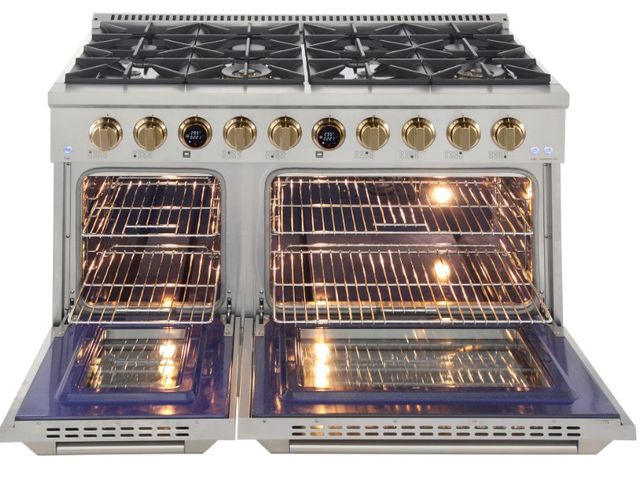 Kucht Professional KX Series 48" Stainless Steel Pro Style Dual Fuel Range with Gold Accents and Kucht Horus Thermostat-2