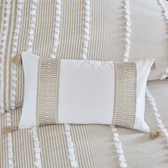 Olliix by Harbor House Taupe Anslee Embroidered Cotton Oblong Decorative Pillow-1