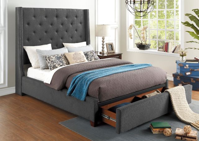 Homelegance® Fairborn Gray Upholstered California King Storage Platform Bed-1
