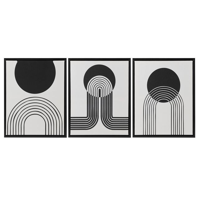Olliix by Urban Habitat Cosmic Curl 3 Piece Set Black/Taupe Framed Canvas-0
