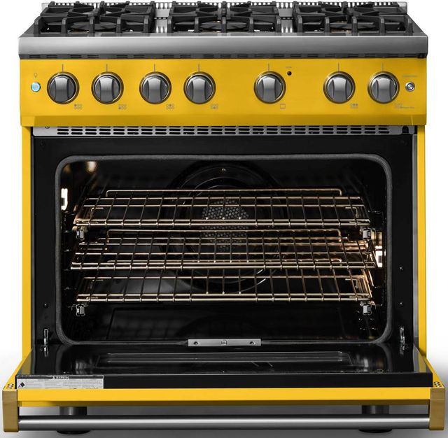 Viking® 5 Series 36" Daffodil Pro Style Gas (LP) Range with Brushed Brass Trim-1