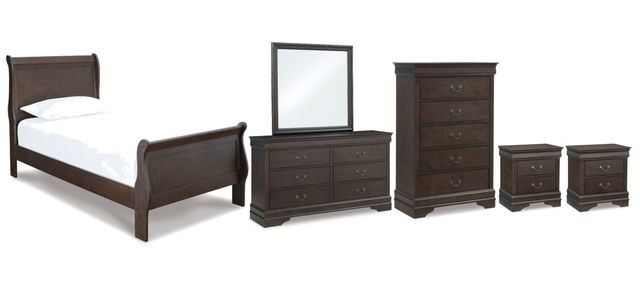 Signature Design by Ashley® Leewarden 6-Piece Dark Brown Full Sleigh Bed Set-0