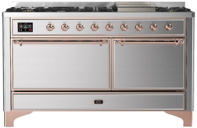 Ilve® Majestic III 60" Stainless Steel Pro Style Dual Fuel Natural Gas Range with Solid Door and Copper Trim-0