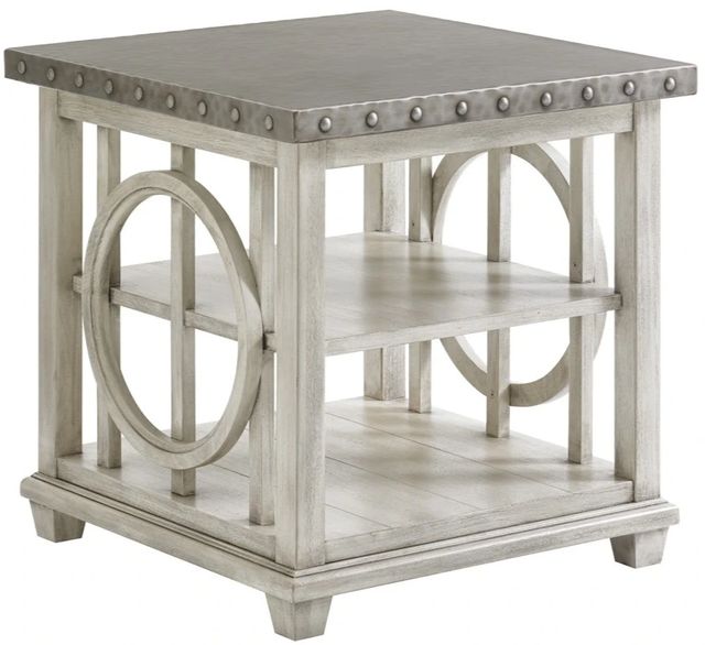 Lexington Home Oyster Bay Lewiston Burnished Stainless Steel Top  Lamp Table with White Base-0