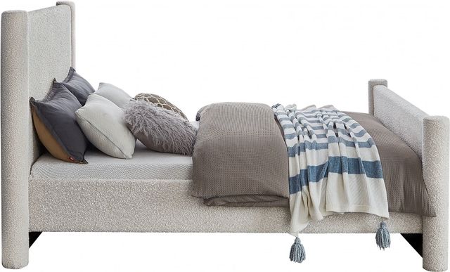Meridian Furniture Elias Cream King Boucle Fabric Upholstered Panel Bed-1