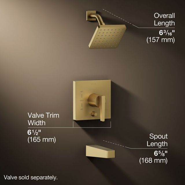 KOHLER® Honesty® Rite-Temp® Vibrant Brushed Moderne Brass 2.5 GPM Bath and Shower Trim Kit with Push-Button Diverter-2