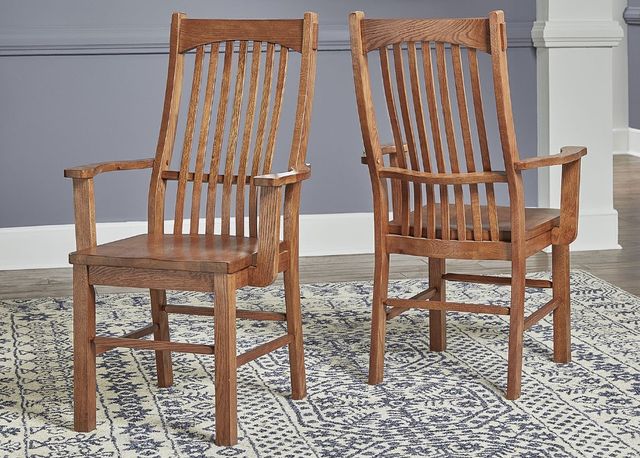 A-America® Laurelhurst Mission Oak Slatback Dining Arm Chair-2