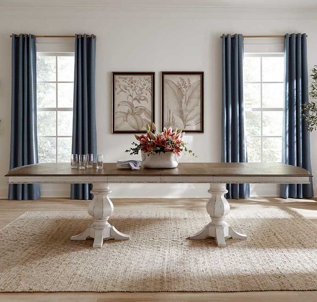 Liberty Furniture Magnolia Manor Weathered Bark Double Pedestal Dining Table with Antique White Base-1