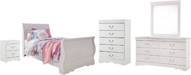 Signature Design by Ashley® Anarasia 5-Piece White Twin Sleigh Bed Set-0