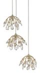 Currey & Company Crystal Bud Painted Silver/Contemporary Silver Leaf 3-Light Multi-Drop Pendant-0