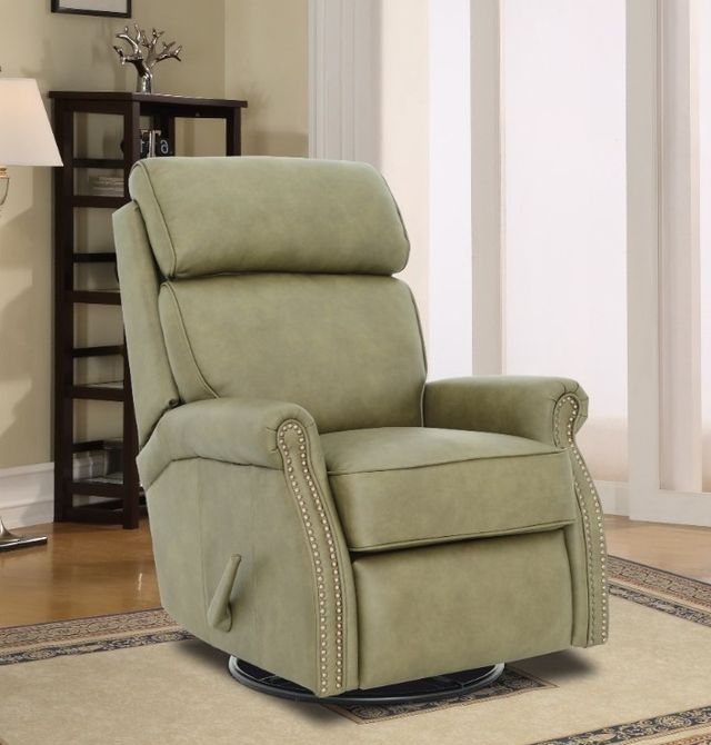 BarcaLounger® Crews Oasis Olive Leather Manual Swivel Glider Recliner-2