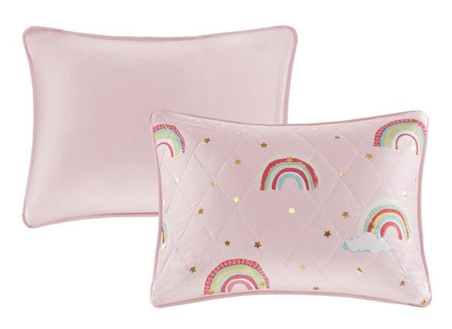 Olliix by Mi Zone Kids Alicia Pink Full/Queen Rainbow with Metallic Printed Stars Reversible Coverlet Set-1