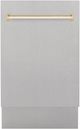 ZLINE Autograph Edition 18" Satin Stainless Steel Built In Dishwasher with Polished Gold Handle-0