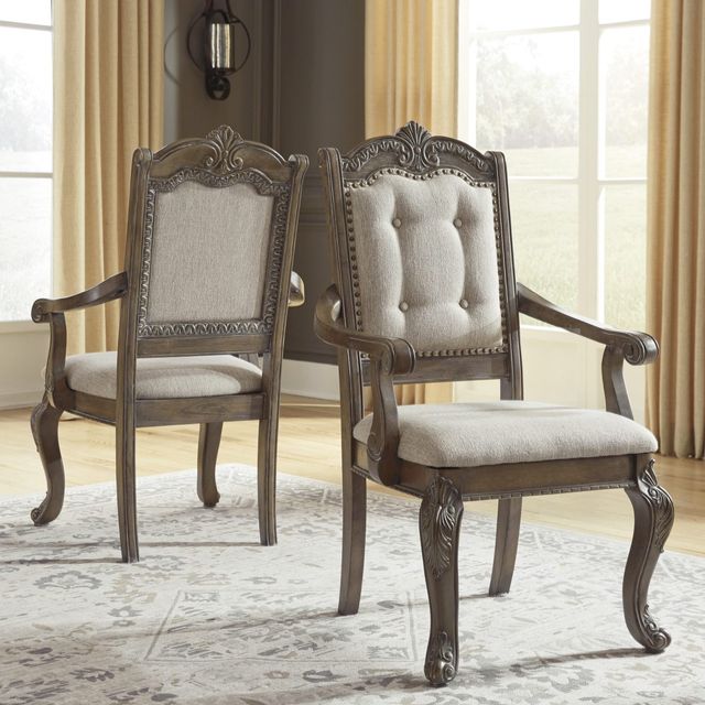 Signature Design by Ashley® Charmond Brown Upholstered Dining Arm Chair-2