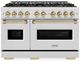 ZLINE Autograph Edition 48" 6.7 cu. ft. Dual Fuel Range with 8 Burner DuoPro™ Cooktop and Dual Ovens in Satin Stainless Steel and Champagne Bronze Accents -0