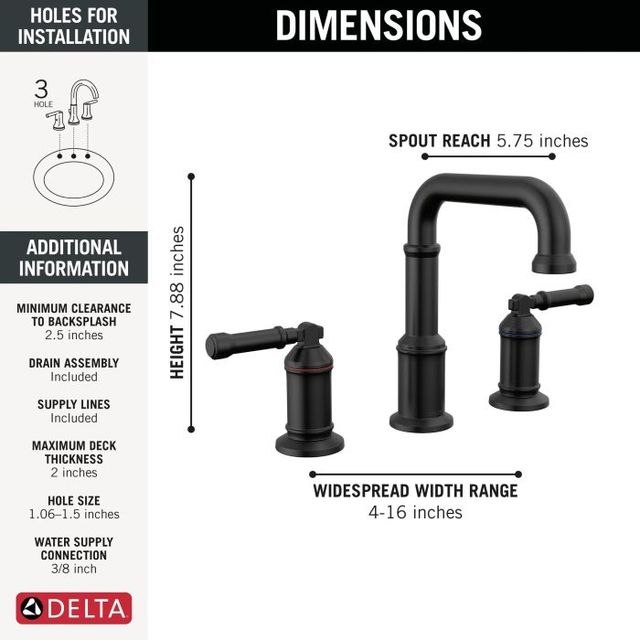 Delta Broderick® Matte Black 2-Handle Lever Widespread Bathroom Faucet-1