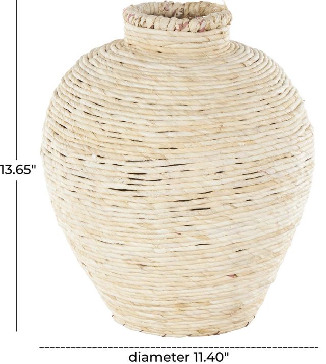 Deco Marche Cream Seagrass Handmade Wrapped Pot Decorative Vase-1