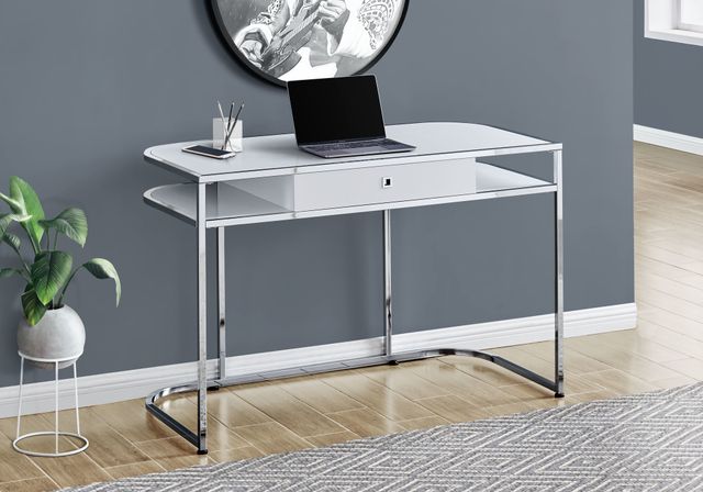 Monarch Specialties Inc. 48"L Glossy White and Chrome Metal Computer Desk-1