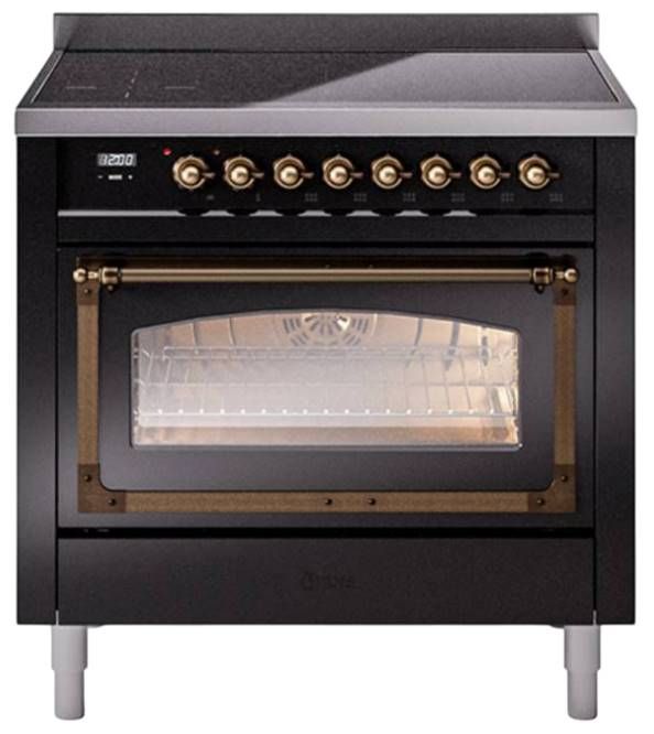 Ilve® Nostalgie II Noblesse 36'' Glossy Black Pro Style Induction Range with Burnished Trim-0