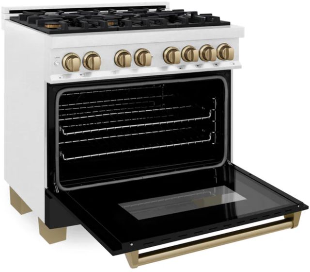 ZLINE Autograph Edition 36" Satin Stainless Steel Pro Style Dual Fuel Range with Black Matte Door-3