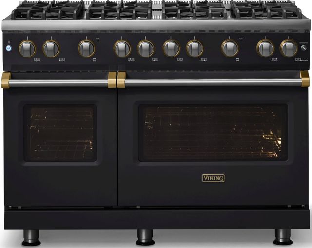 Viking® 5 Series 48" Onyx Pro Style Gas (NG) Range with Brushed Brass Trim-3