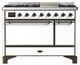 Ilve® Majestic III 48" White Pro Style Dual Fuel Natural Gas Range with Solid Door and Burnished Trim-0
