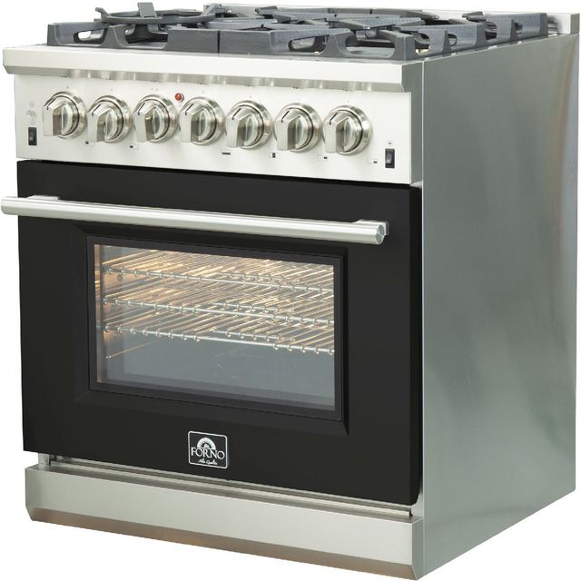 FORNO® Capriasca 30" Stainless Steel Pro Style Dual Fuel Range with Black Door-2