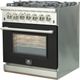 FORNO® Capriasca 30" Stainless Steel Pro Style Dual Fuel Range with Black Door-1