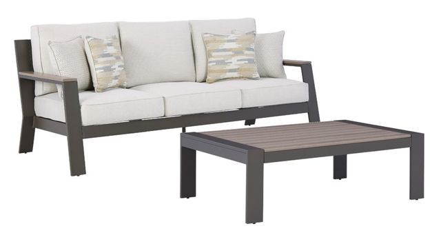 Signature Design by Ashley® Tropicava 2-Piece Taupe/White Outdoor Conversation Set -0