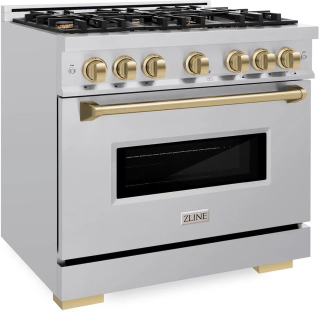 ZLINE Classic Autograph Edition 36" Stainless Steel Pro Style Dual Fuel Range with Champagne Bronze Accents-2