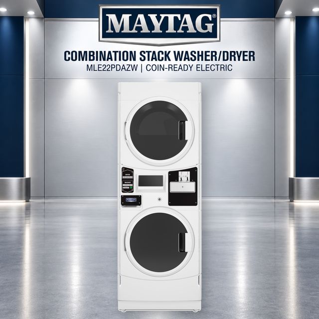 Maytag Commercial MLE22PDAZW 3.1 Cu. Ft. Washer / 6.7 Cu. Ft. Electric Dryer Combination Stack, Coin-Ready, White-2