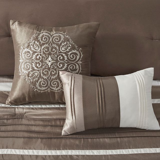 Olliix by Madison Park 7 Piece Tan Queen Blaire Comforter Set-4