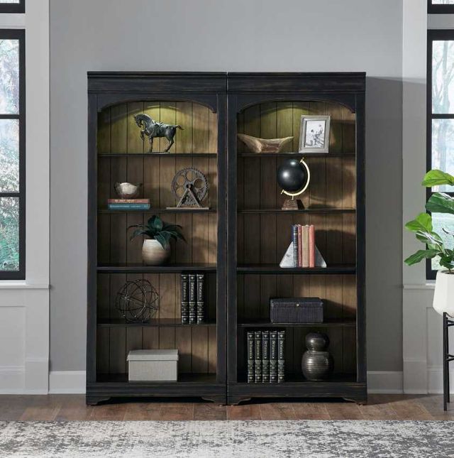 Liberty Furniture Meritage 2-Piece Aged Charcoal/Caramel Bunching Bookcase Set-1