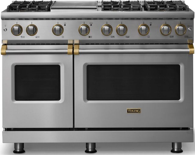 Viking® 5 Series 48" Stainless Steel Pro Style Gas (NG) Range with Brushed Brass Trim-0