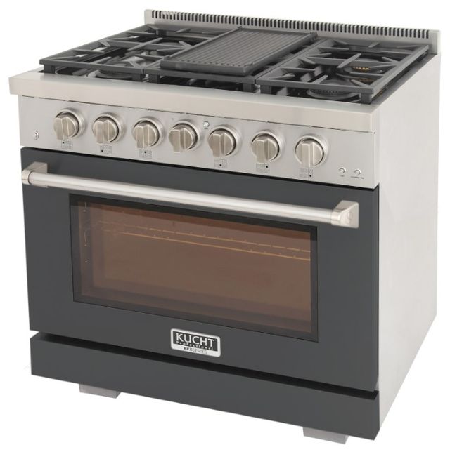 Kucht Professional KFX Series 36" Stainless Steel Pro Style Natural Gas Range with Cement Gray Door and True Simmer Burners-2