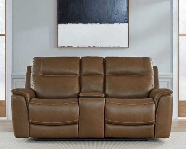 Liberty Furniture Collins York Chestnut Leather Power Reclining Loveseat with Console-2