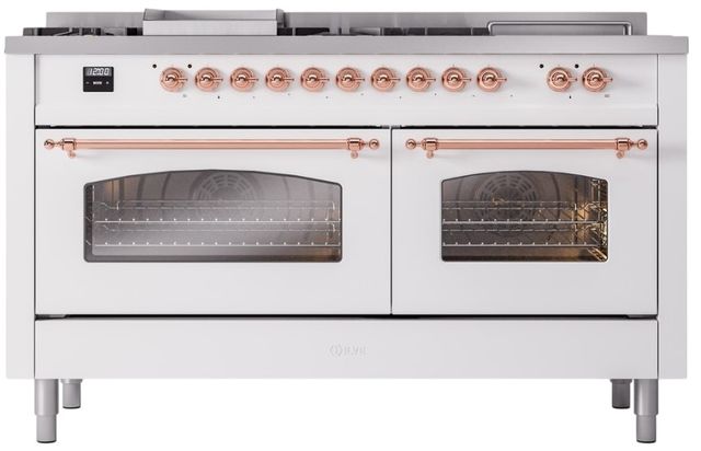 Ilve® Nostalgie II Series 60" White Pro Style Dual Fuel Range-1