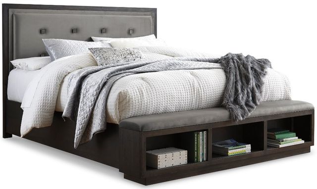 Signature Design by Ashley® Hyndell 5-Piece Dark Brown King Upholstered Panel Storage Bed Set-1