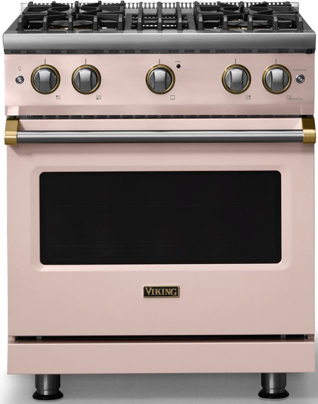 Viking® 5 Series 30" Blush Pro Style Gas (NG) Range with Brushed Brass Trim-0