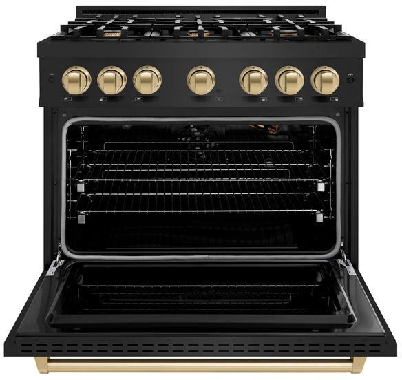 ZLINE Classic Autograph Edition 36" Black Stainless Steel Pro Style Gas Range with Champagne Bronze Accents-1