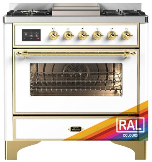 Ilve® Majestic III 36" Custom Pro Style Dual Fuel Liquid Propane Range with Solid Door and Brass Trim-0
